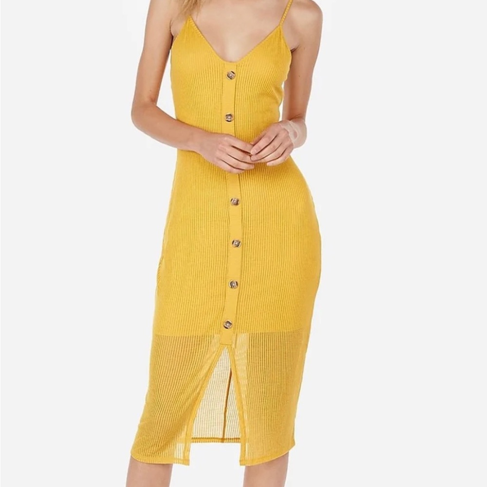 Express Ribbed Yellow Button-Down Midi Dress size small